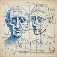 AI portrait blue print